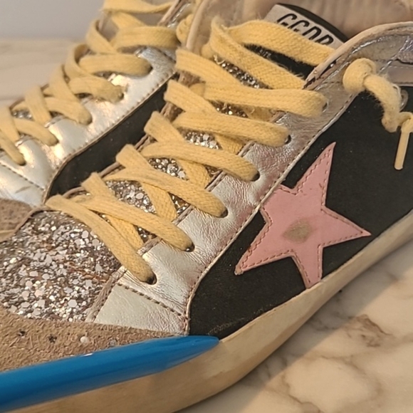 Golden Goose Mid Star Silver Glitter Sneakers Women's 10 Grunge Gorp Distressed - Picture 12 of 16